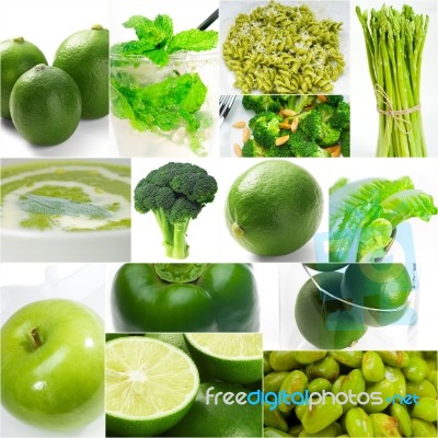 Green Healthy Food Collage Collection Stock Photo