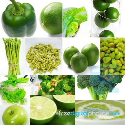 Green Healthy Food Collage Collection Stock Photo