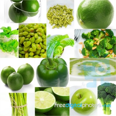 Green Healthy Food Collage Collection Stock Photo