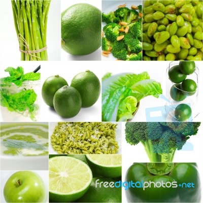 Green Healthy Food Collage Collection Stock Photo