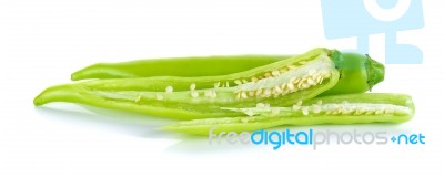 Green Hot Chili Pepper Isolated On The White Background Stock Photo