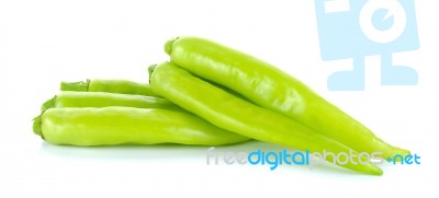 Green Hot Chili Pepper Isolated On The White Background Stock Photo