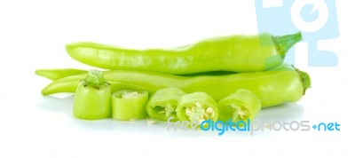 Green Hot Chili Pepper Isolated On The White Background Stock Photo