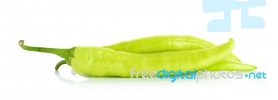 Green Hot Chili Pepper Isolated On The White Background Stock Photo