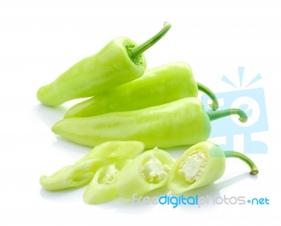 Green Hot Chili Pepper On White Stock Photo