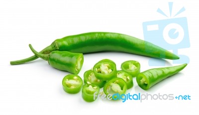 Green Hot Chili Pepper On White Stock Photo