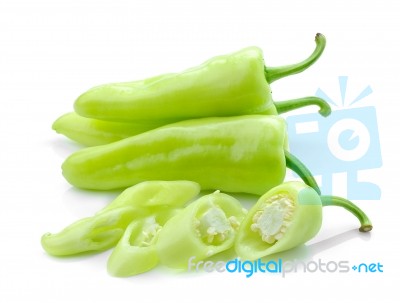 Green Hot Chili Pepper On White Stock Photo