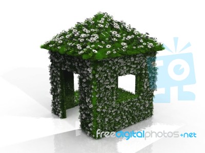 Green House With Grass And Flowers Stock Image