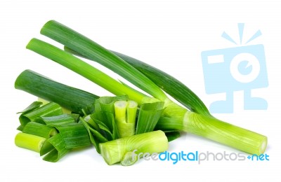 Green Japanese Onion Isolated On White Background Stock Photo