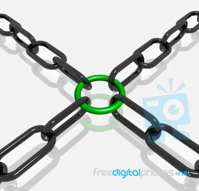 Green Link Chain Shows Strength Security Stock Image