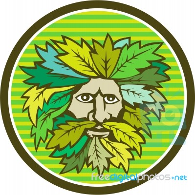 Green Man Foliate Head Circle Retro Stock Image