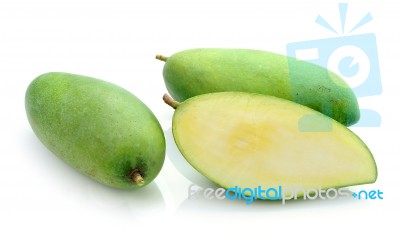 Green Mango Isolated On A White Background Stock Photo