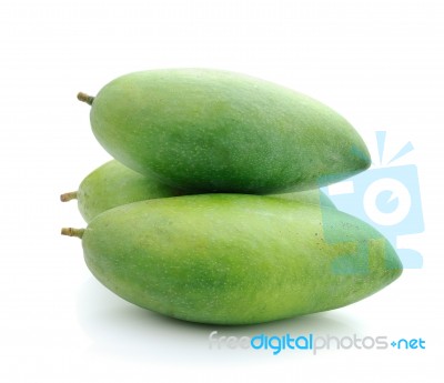 Green Mango Isolated On A White Background Stock Photo