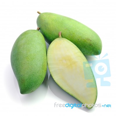 Green Mango Isolated On A White Background Stock Photo