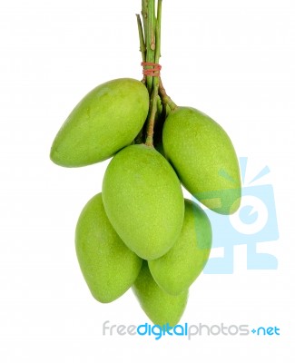 Green Mango Isolated On A White Background Stock Photo