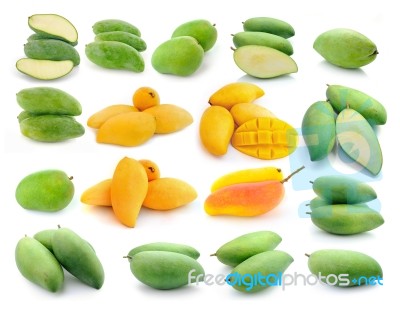 Green Mangoes Isolated On A White Background Stock Photo