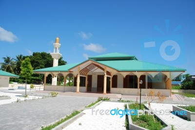 Green Mosque In A Maldivian Island Stock Photo