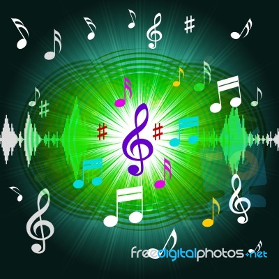 Green Music Background Shows Shining Discs And Classical
 Stock Image