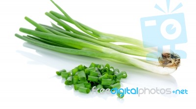 Green Onion Isolated On The White Background Stock Photo