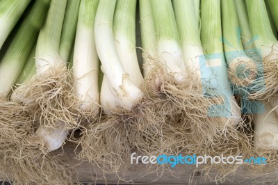 Green Onions At The Food Market Stock Photo