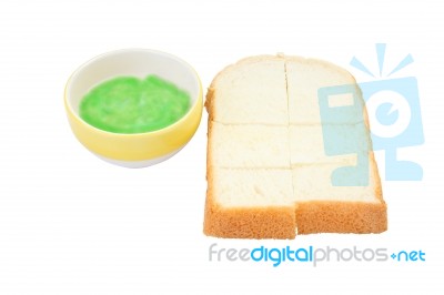 Green Pandan Custard Steamed Bread On White Background Stock Photo