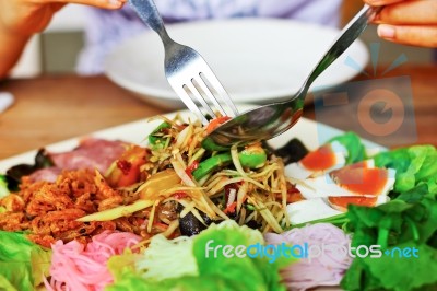 Green Papaya Salad Stock Photo