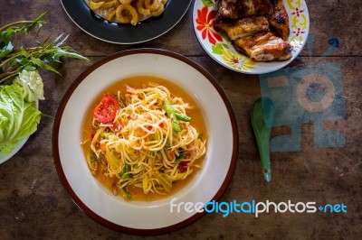 Green Papaya Salad Stock Photo