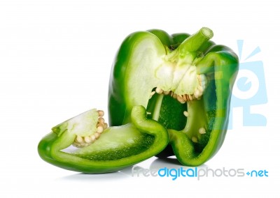 Green Paprika Isolated On The White Background Stock Photo