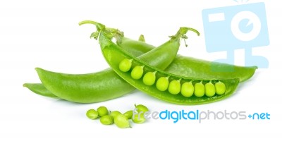 Green Peas  Isolated On The White Background Stock Photo