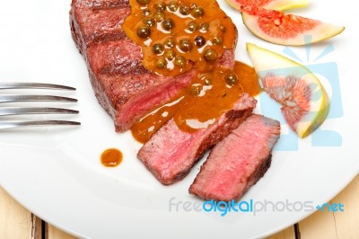 Green Peppercorn Beef Filet Mignon Stock Photo