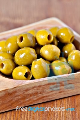 Green Pitted Marinated Olives Stock Photo