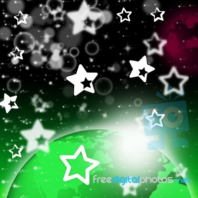 Green Planet Background Shows Stars And Celestial Bodies Stock Image