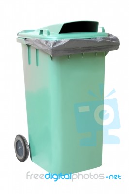 Green Plastic Waste Container On White Background Stock Photo