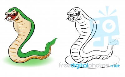 Green Snake And Outline  - Corloring Cartoon Illustration Stock Image