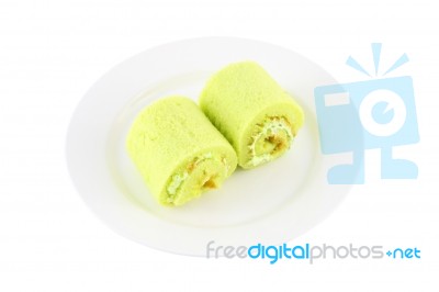 Green Sweet Roll Cake On Dish Stock Photo