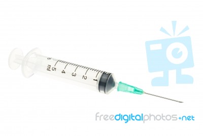 Green Syringe Isolated On White Background Stock Photo