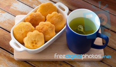 Green Tea And Egg Cake Stock Photo