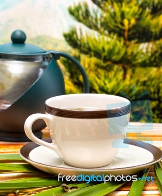 Green Tea Break Represents Fresh Refreshment And Refreshments Stock Photo