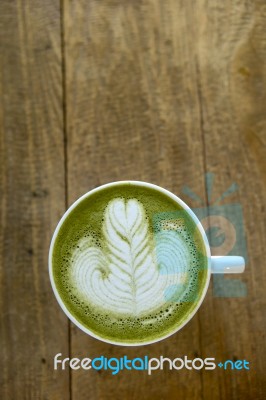 Green Tea Latte Art Stock Photo