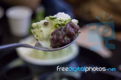 Green Tea Mochi Iced Cream And Shaved Ice Stock Photo