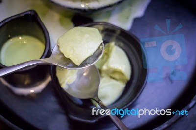 Green Tea Mochi Iced Cream And Shaved Ice Stock Photo