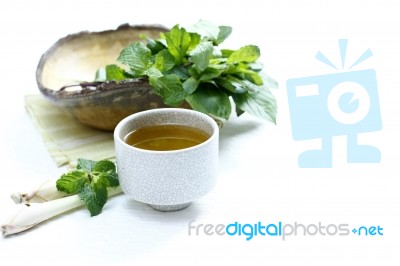 Green Tea With Herbs Stock Photo