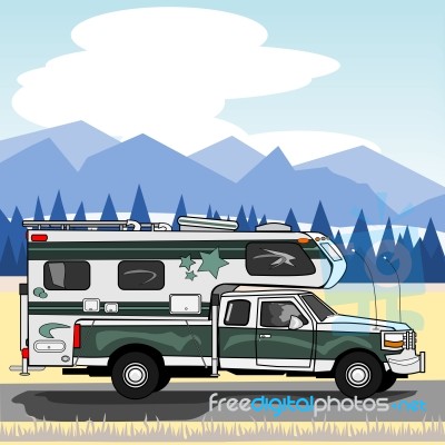 Green Truck With Camper Stock Image