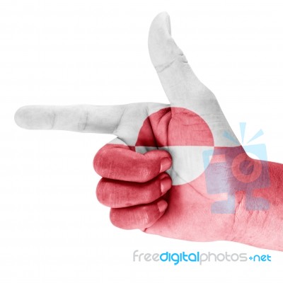 Greenland Flag On Shooting Hand Stock Photo