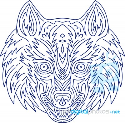 Grey Wolf Head Mono Line Stock Image