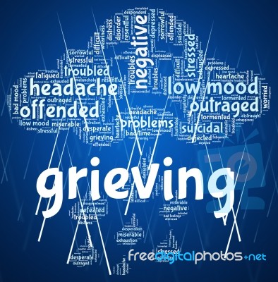 Grieving Word Means Broken Hearted And Anguish Stock Image