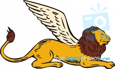 Griffin Lion Sitting Side View Stock Image