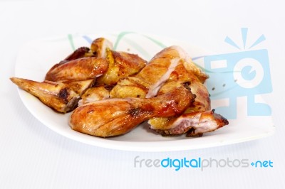 Grilled Chicken On Dish Stock Photo