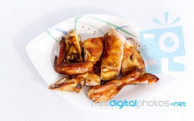 Grilled Chicken On Dish Stock Photo