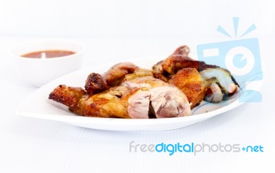 Grilled Chicken On Dish Stock Photo